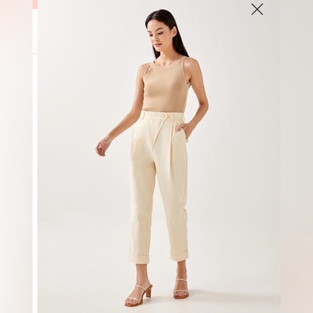 Love Bonito Chic Cream Avah Foldover Women's Peg Leg Pants Size 4 NWT